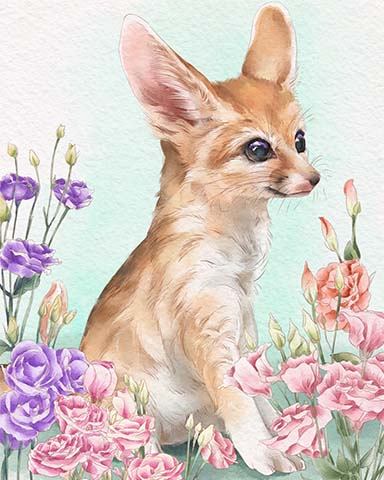 First Class Solitaire HD Fennec Fox Animals with Blooms Badge