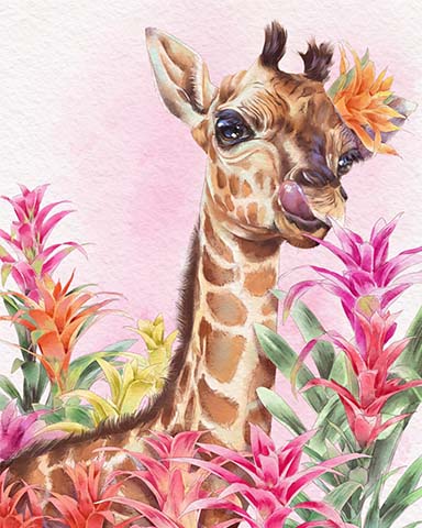 World Class Solitaire HD Giraffe Animals with Blooms Badge