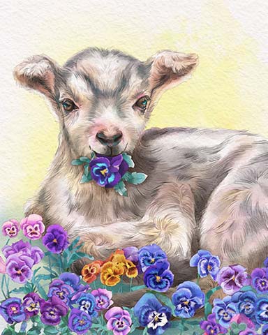 World Class Solitaire HD Goat Kid Animals with Blooms Badge