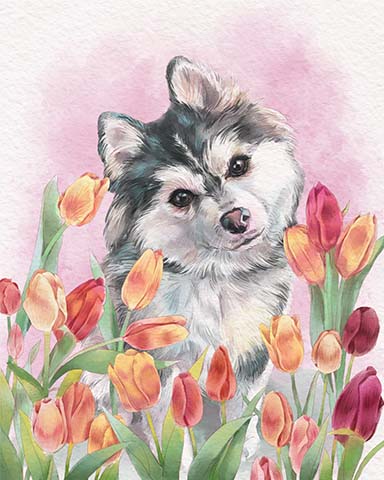 Word Whomp HD Puppy Animals with Blooms Badge