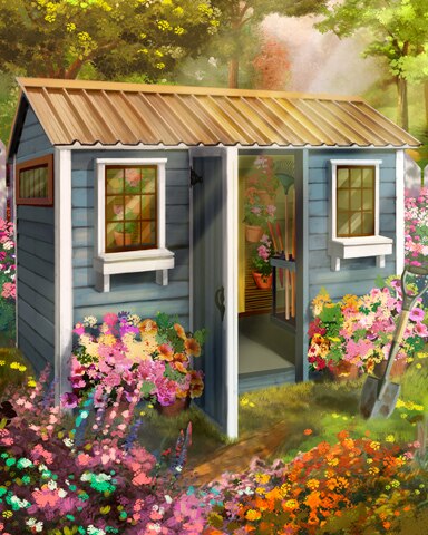 Blue Garden Shed Colorful Sheds Badge - World Class Solitaire HD
