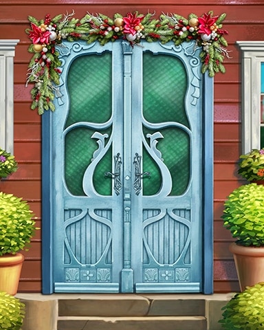 Snowy Blue Decorated Doors Badge - Thousand Island Solitaire HD