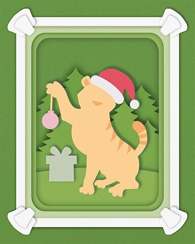 Cat and Ornament Holiday Cards Badge - Mahjong Safari HD
