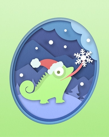 Chameleon Catching Snowflake Holiday Cards Badge - Jungle Gin HD