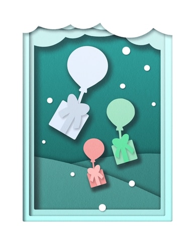 Gifts Falling from Sky Holiday Cards Badge - Poppit! HD