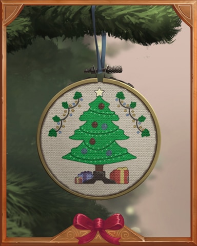 Cross-Stitch Xmas Tree Holiday Ornaments Badge - Mahjong Garden HD