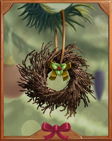Twig Wreath Holiday Ornaments Badge - Mahjong Safari HD