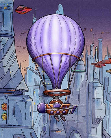 Purple Steampunk Hot Air Balloons Badge - Tri-Peaks Solitaire HD