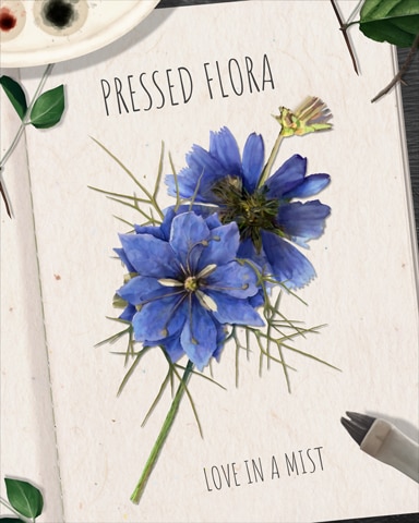 Snowbird Solitaire Love in a Mist Pressed Flora Badge