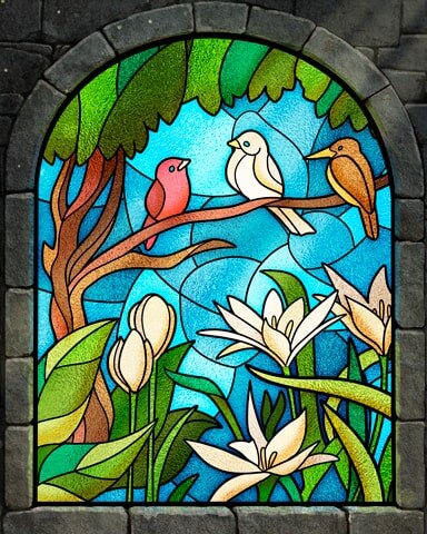 Birds in Trees Stained Glass Badge - Tri-Peaks Solitaire HD