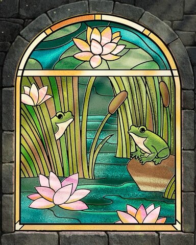 Lotus and Frogs Stained Glass Badge - World Class Solitaire HD