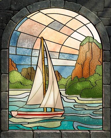 Sailing Sailboat Stained Glass Badge - Mahjong Garden HD