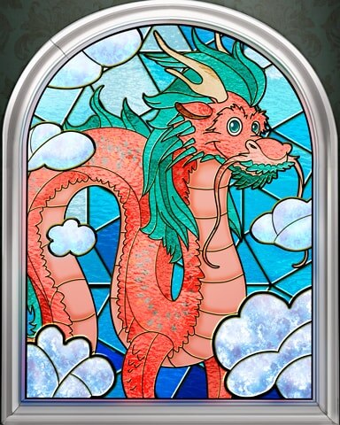 Cheery Dragon Stained Glass Badge - Pogo Slots