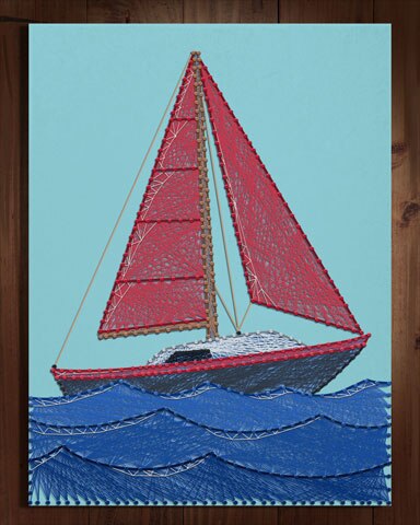 Canasta HD Red Sailboat Nail and String Art Badge