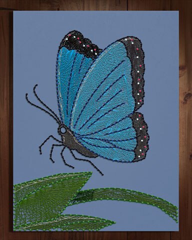 Blue-Winged Butterfly Nail and String Art Badge