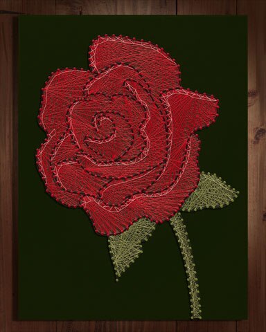 Red Rose Nail and String Art Badge