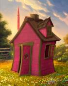 Red Crooked House Colorful Sheds Badge - Mahjong Safari HD