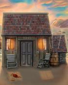 Rustic Fishing Hut Colorful Sheds Badge - Dice City Roller HD