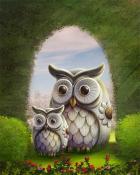 Cute Sitting Owls Garden Friends Badge - Jungle Gin HD