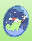 Jungle Gin HD Chameleon Catching Snowflake Holiday Cards Badge
