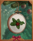 Cross-Stitch Holly Holiday Ornaments Badge - Quinn's Aquarium