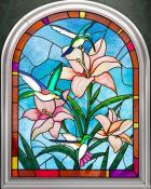 Hummingbirds and Flowers Stained Glass Badge - Spades HD