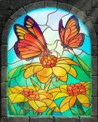 Flowers and Butterflies Stained Glass Badge - Mahjong Safari HD