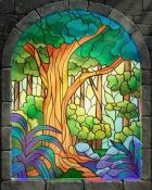 Majestic Woods Stained Glass Badge - Mahjong Safari HD
