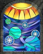 Stars and Planets Stained Glass Badge - Word Whomp HD