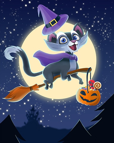 Witch Cat Halloween Badge - Pogo Slots