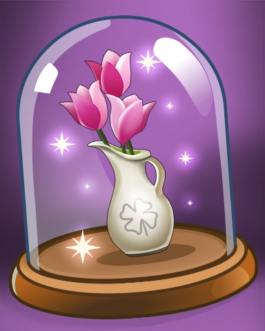 StoryQuest White Vase, Pink Flowers Badge